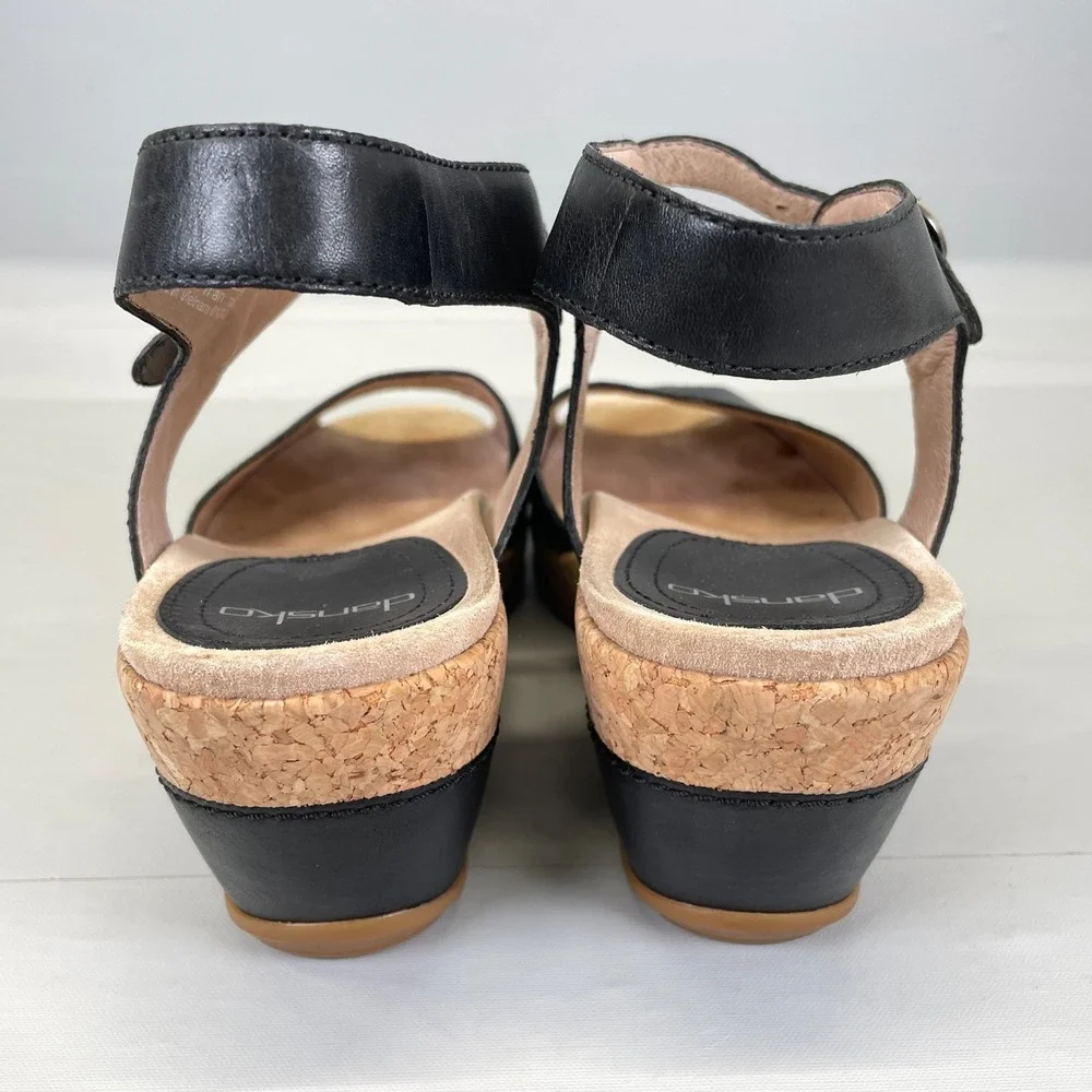 Dansko Charlotte Wedge Sandals Womens Size 39 US 8.5 Black Leather Buckle Shoes
